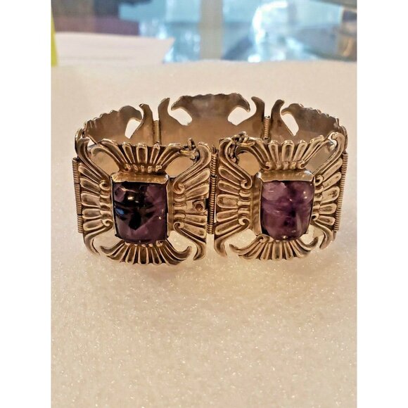 Beautiful 1940s Mexico Sterling and Amythyst in Faces...